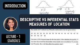 Lecture 1 Statistics  Mean Median  Trimmed Mean  Inferential Vs Descriptive Stats  Economics [upl. by Carmela]