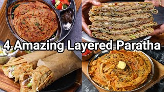 Lachhedar Masala Paratha 4 Ways  Layered Paratha Recipes  Multi Layered Stuffed Paratha Recipes [upl. by Stiles]