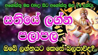 Weekly Horoscope  Sathiye Lagna Palapala  අගෝස්තු 08දා සිට අගෝස්තු 14 දක්වා සතියේ ලග්න පලාපල  Hor [upl. by Columbus]