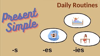 Present Simple s es ies  Daily Routines English Grammar [upl. by Nerrag743]