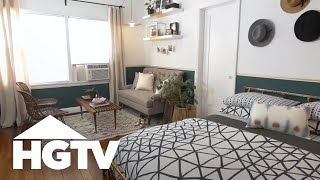 Stylish Studio Apartment Makeover  HGTV [upl. by Raseac]