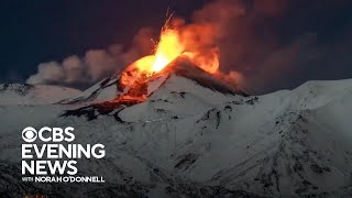 Italys Mount Etna volcano erupts again [upl. by Esinyl]