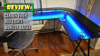 Spacious Gaming Desk Huuger L Shaped Desk Gaming Desk with LED Lights [upl. by Dnumde]