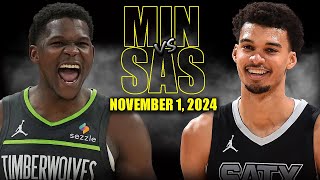 Minnesota Timberwolves vs San Antonio Spurs Full Game Highlights  November 2 2024 NBA Season [upl. by Suirauqram]