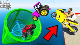 FRANKLIN TRIED IMPOSSIBLE RAMP JUMP INTO TUNNEL PARKOUR CHALLENGE CAR BIKE GTA 5  SHINCHAN and CHOP [upl. by Atteinotna]