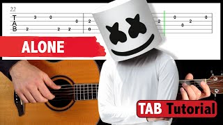 Easy Fingerstyle Guitar TAB  MARSHMELLO  Alone Tutorial [upl. by Icnarf]