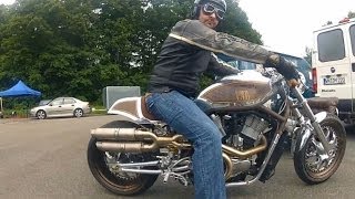 Harley Davidson VRod at Cafe Racer Festival Linas Montlhery France on board Go Pro Dr Mechanik [upl. by Sharleen]