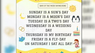 Sunday is suns day Monday is moons day Days of the week song New  English Animated For kids [upl. by Sheridan]