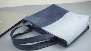 DIY How to sew a denim tote bag from old jeans  Creative Denim Ideas [upl. by Nayarb218]