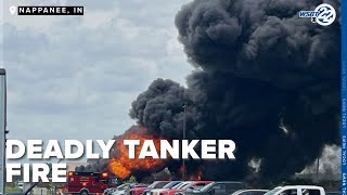 Fiery tanker crash kills driver in Indiana [upl. by Eelrefinnej275]