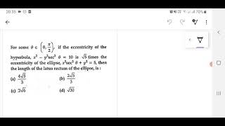 JEE Main 2020  For some theta belongs to 0pi2  if the eccentricity of the hyperbola [upl. by Irrol]