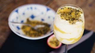 10minute light and creamy mango and passionfruit syllabub recipe [upl. by Genie]