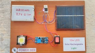 10w LED  Solar Rechargeable Light  Power Full  Experiment  Low cost [upl. by Oika464]