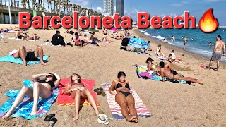 Barceloneta Beach🌊⛱️Hot Day🔥☀️Barcelona🇪🇸 4k Walk [upl. by Aiki]