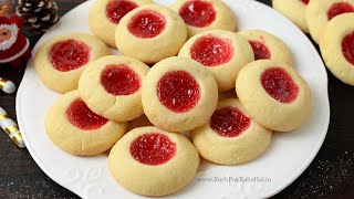 Eggless Thumbprint Cookies Recipe with Jam  Eggless Jam Cookies Christmas Special [upl. by Lirpa]