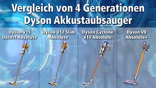 Vergleich Dyson V15 Detect Absolute vs V12 Slim Absolute vs Cyclone V10 Absolute vs V8 Absolute [upl. by Alle]