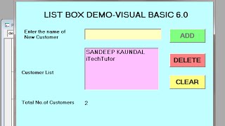 Learn Visual Basic 60 VB6 ListBox Control AddDelete and Clear items from List [upl. by Blackmun456]