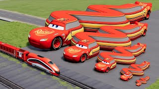 Big amp Small Long Snake Lightning Mcqueen vs Trains  BeamNGDrive [upl. by Vevina]