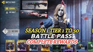 Season 1 2024 Complete Tier 1 To 50 All Battle pass Rewards  Season 1 Battle pass Emote Codm 2024 [upl. by Popper]