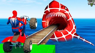 GTA 5 Crazy Ragdolls  Spiderman by Quad Bike On Rainbow Spiders Bridge Spider Shark Jumps [upl. by Ritter]