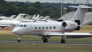 N821GR GULFSTREAM G400 LANDING AT FARNBOROUGH EGLF  TOUCH DOWN SHOT ON RUNWAY 24 0507 [upl. by Lhok]