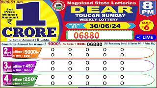 Dear Toucan Sunday Weekly Lottery 8PM 30062024 Dear Nagaland State Lotteries Live Draw Results [upl. by Duahsar158]