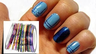 Дизайн ногтей  Скотчлента для ногтей  NailArt  полоски на ногтях [upl. by Clarke564]