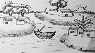 How Gramer Drisso  Village Scenery  Pencil Drawing  Bangla Art [upl. by Ayenat388]