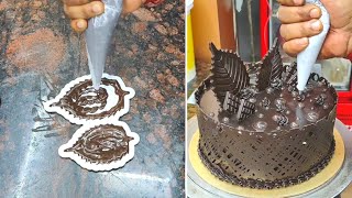 1 Kg Beautifull Chocolate Cake Decoration Idea  Full Black Chocolate Cake Design [upl. by Arayt]