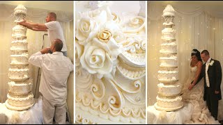 CAKE DECORATING TECHNIQUES  HOW TO DECORATE GIANT WEDDING CAKES  David Cakes Royal Icing tutorials [upl. by Nyledaj]