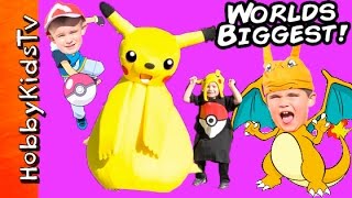 Giant PIKACHU Surprise Egg with HobbyKidsTV [upl. by Kanor]