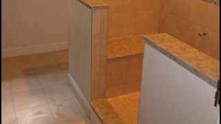 Complete tile shower install Part 5 Installing marble seat and sills [upl. by Amarette912]