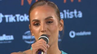 Andromache sings quotElaquot acapella LIVE from the Press Conference  Eurovision 2022 Cyprus🇨🇾 [upl. by Wystand]