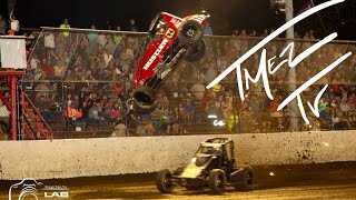 BIG CRASH 410 SPRINT CAR FLIPS BAD ALMOST HIT THE FLAG MAN destroyed the car [upl. by Sternlight357]