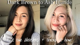 First time bleaching my hair at home Dark brown to ash blonde using Brad Mondo’s guide [upl. by Helfant]