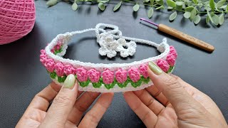 Crochet Tulip Headband Easy Tutorial for Beginner [upl. by Anoyi]