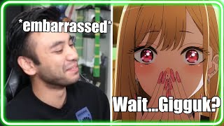 Gigguk gets embarassed when Marin Kitagawa VA AmaLee hears his voice acting in Honkai Star Rail [upl. by Idnil157]