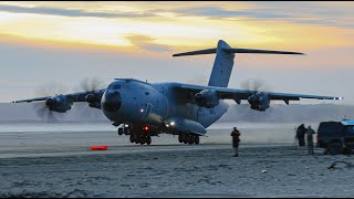 THE MIGHTY AIRBUS A400 WHIPS UP A SANDSTORM ON PEMBREY BEACH  4K [upl. by Yenaj]