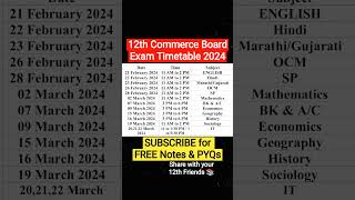 HSC 12th Commerce Board Exam Timetable 2024 hscboard2024 12thcommerce shorts [upl. by Eiliah]