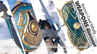 Assassins Creed Valhalla Merchant MELEE WEAPONS amp SHIELDS Unlock Final Appearance Upgrade Showcase [upl. by Brunhild]