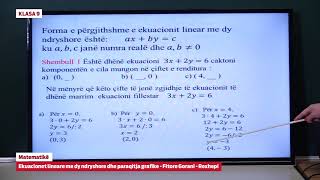 e Mesimi Klasa 9  9088 Matematikë  Ekuacionet lineare me dy ndryshore dhe paraqitja grafike [upl. by Mandle]