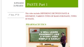 PASTE TYPES BASES DIFFERENCE BETWEEN OINTMENT amp PASTE [upl. by Kinny444]