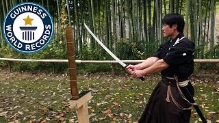 Martial Arts Master Attempts Katana World Record  Guinness World Records [upl. by Aivilys]