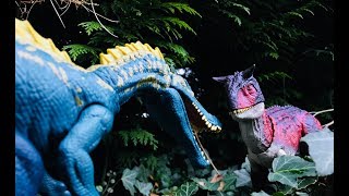 Carnotaurus vs Suchomimus Toy FightJurassic World Fallen Kingdom [upl. by Ainirtac58]