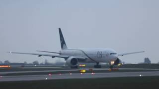 Pakistan International PIA Boeing 777 PK702 APBHW PIA702 taxiing amp takeoff Manchester 20317 [upl. by Alrahc]