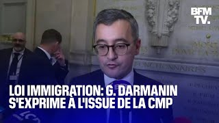 Loi immigration la prise de parole de Gérald Darmanin à lissue de la commission mixte paritaire [upl. by Terrilyn629]