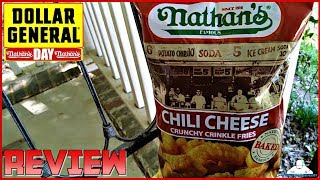 Nathans® Famous  Chili Cheese Crunchy Crinkle Fries Review  Dollar General Haul [upl. by Yraht]