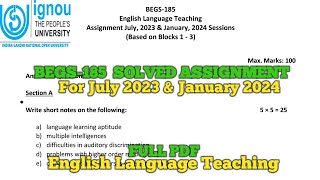 BEGS 185  ENGLISH LANGUAGE TEACHING  IMPORTANT QUESTION  ignou  DEC 2023 EXAM [upl. by Allebram]