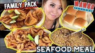 ENTIRE SEAFOOD FAMILY PACK MEAL at Mambos Seafood in Houston TX RainaisCrazy [upl. by Kerek]