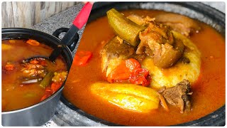 Finest Male chef prepares assorted soup with fufu  cow meat light soup pepper soup [upl. by Ellenehc793]